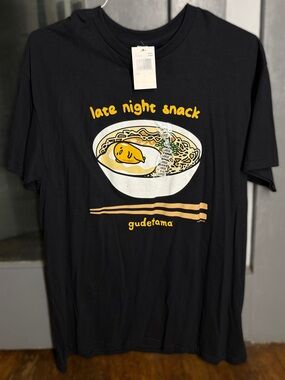 Gudetama 'Late Night Snack' Black Graphic Short Sleeve Tee